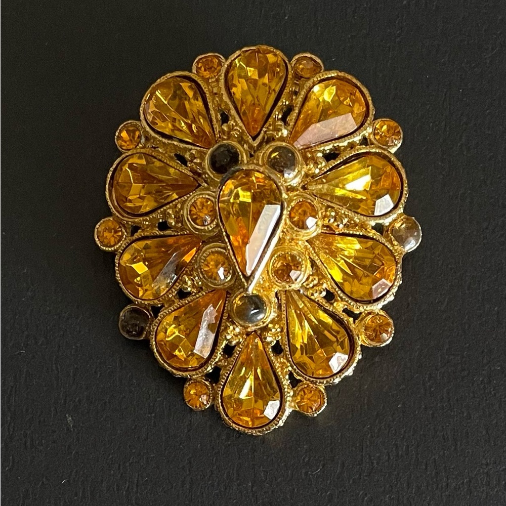 Vintage West Signed Brooch Topaz Rhinestone Unused Old Stock c. 1980s